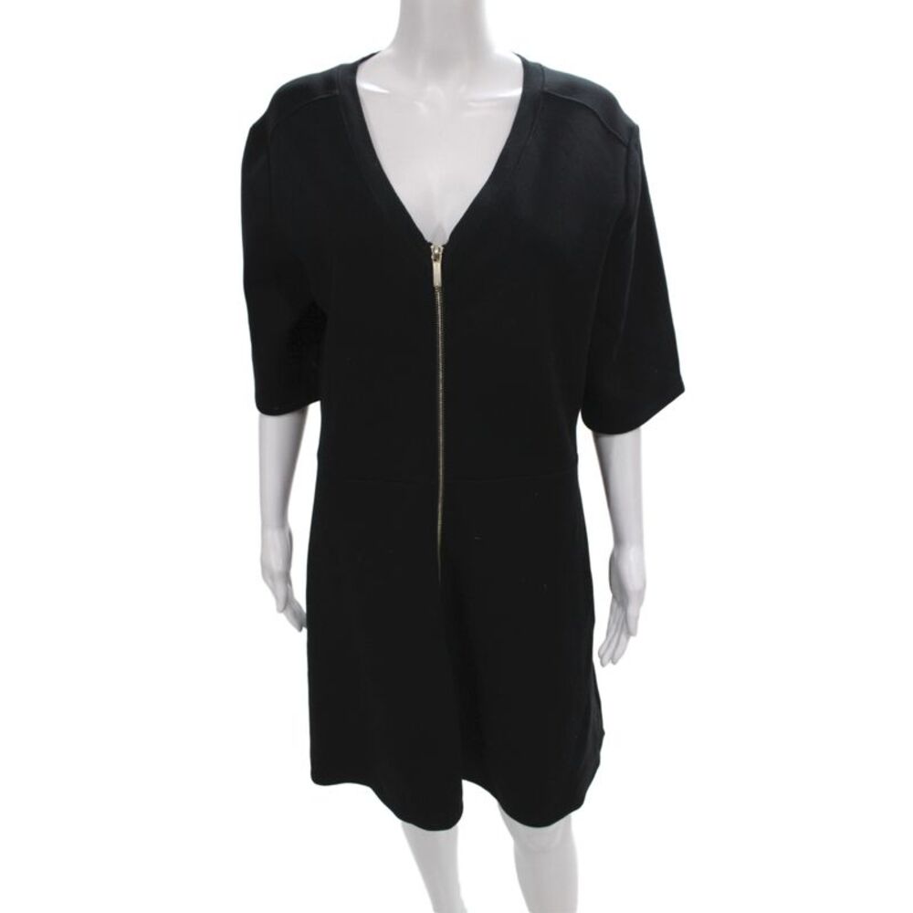 Armani Exchange Women Shift Dress Black V-Neck Half Sleeve Zip Size XL